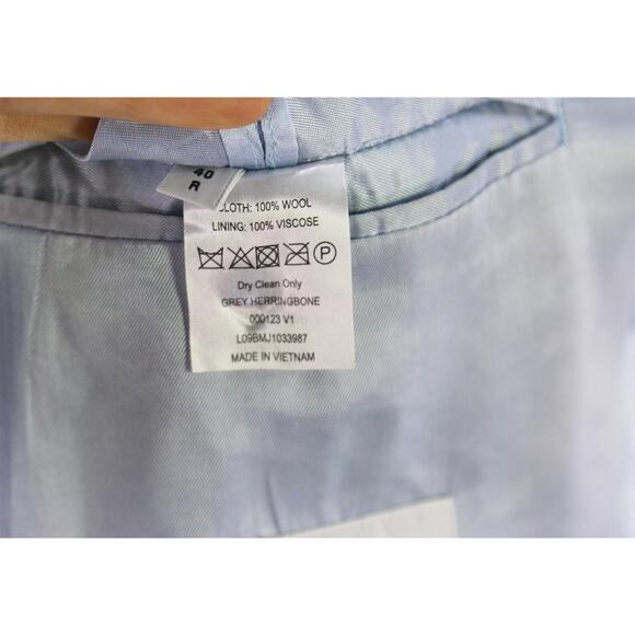 TM Lewin Suit 40R Gray Herringbone Super 110’s Wool 2-Button Luxury Menswear - Picture 9 of 10